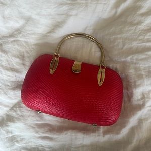 Red vintage wicker basket bag